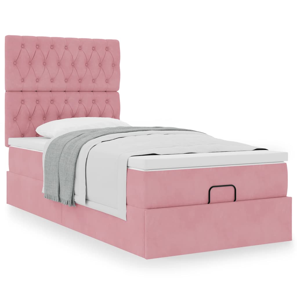 Ottoman bed met matrassen 100x200cm fluweel roze is nu te koop bij PeponiXL, paradijselijk wonen!