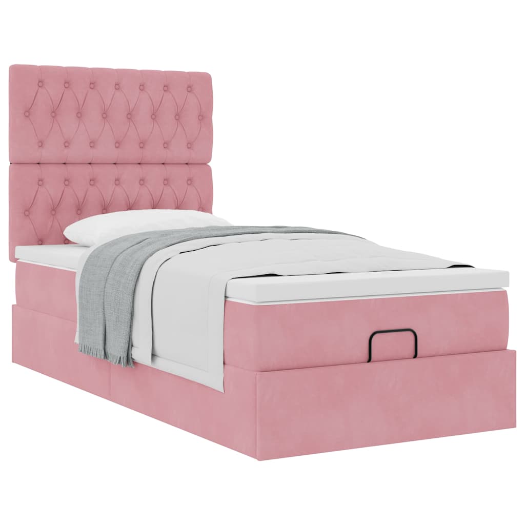 Ottoman bed met matrassen 100x200cm fluweel roze is nu te koop bij PeponiXL, paradijselijk wonen!
