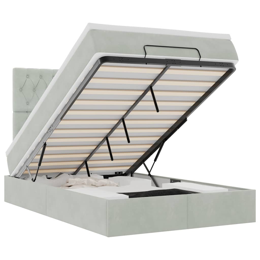 Ottoman bed met matrassen 120x190cm fluweel lichtgrijs is nu te koop bij PeponiXL, paradijselijk wonen!