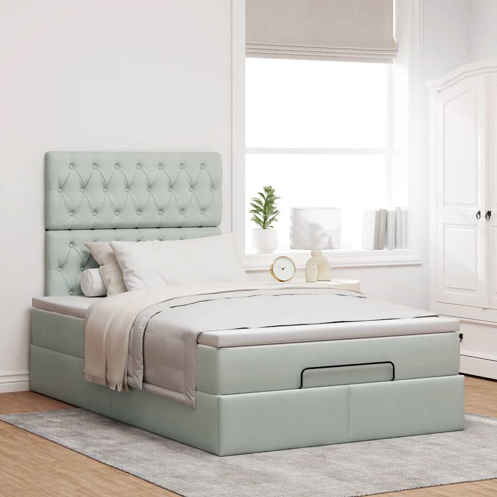 Ottoman bed met matrassen 120x190cm fluweel lichtgrijs is nu te koop bij PeponiXL, paradijselijk wonen!