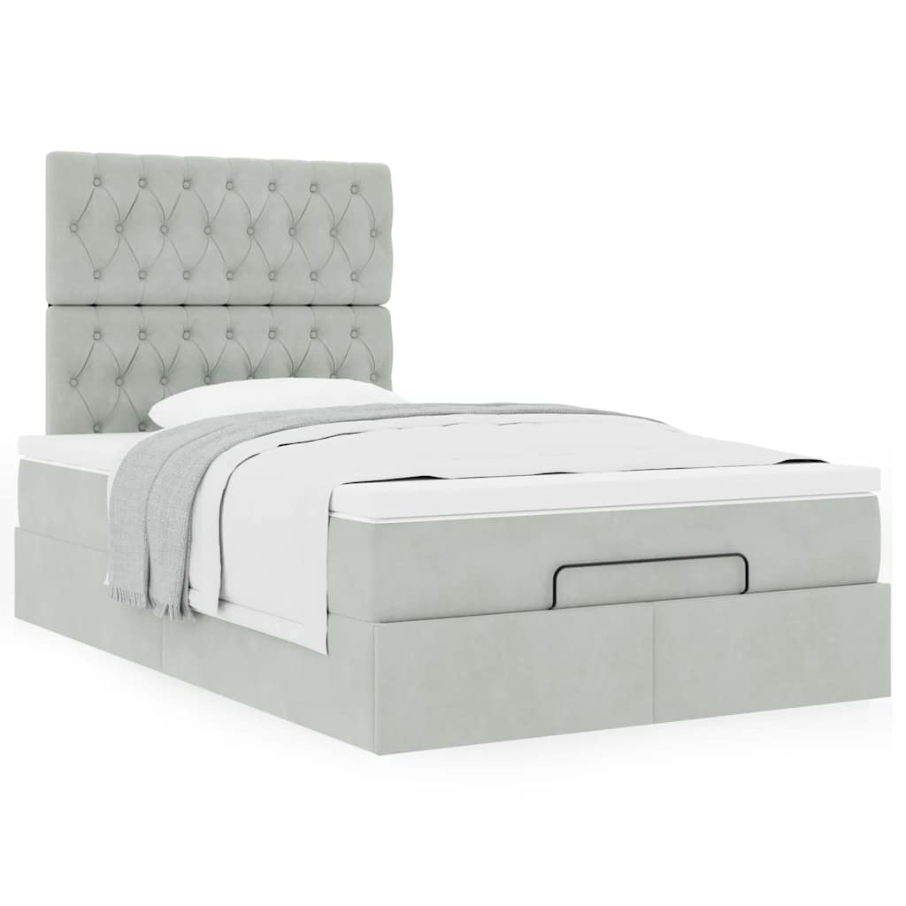 Ottoman bed met matrassen 120x190cm fluweel lichtgrijs is nu te koop bij PeponiXL, paradijselijk wonen!