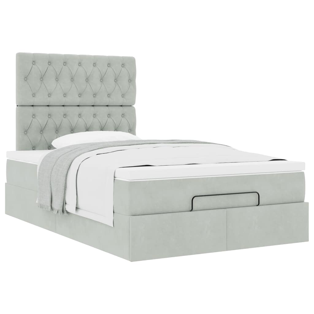 Ottoman bed met matrassen 120x190cm fluweel lichtgrijs is nu te koop bij PeponiXL, paradijselijk wonen!