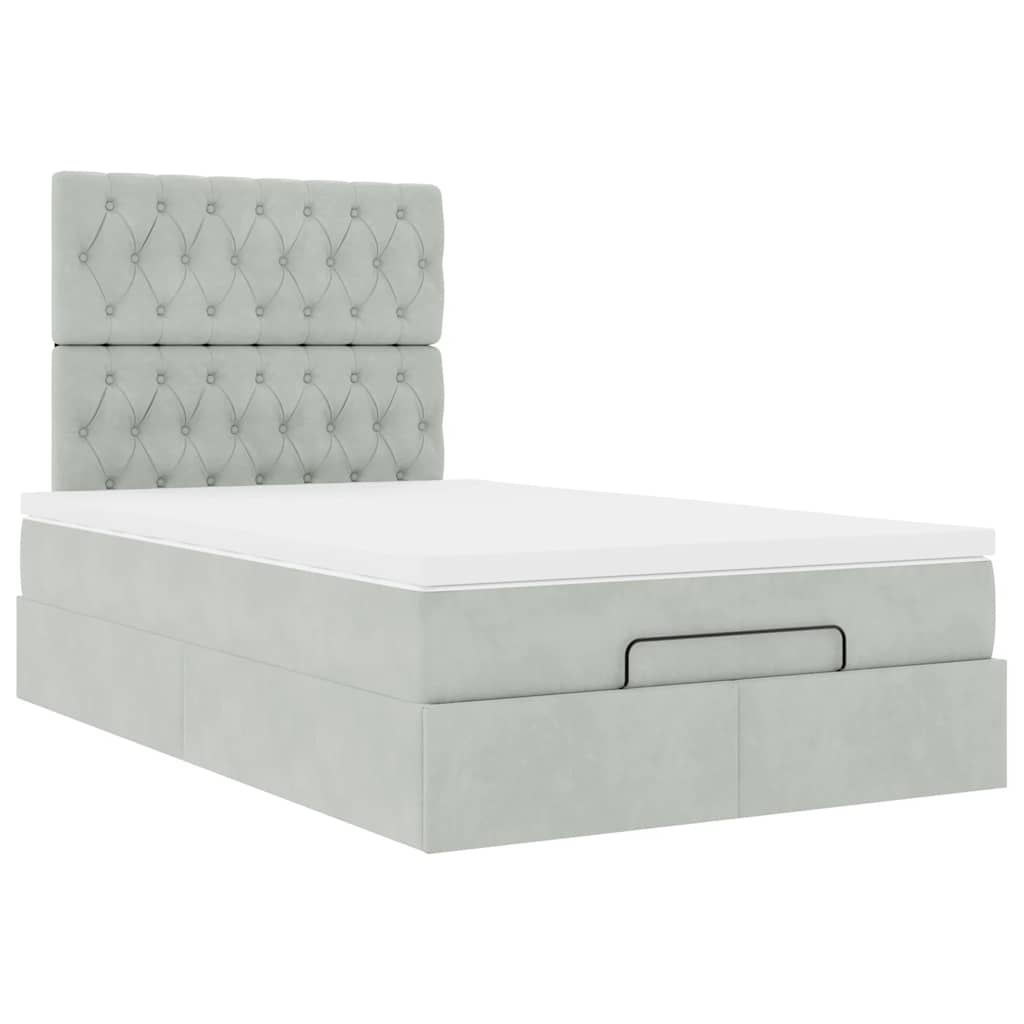 Ottoman bed met matrassen 120x190cm fluweel lichtgrijs is nu te koop bij PeponiXL, paradijselijk wonen!