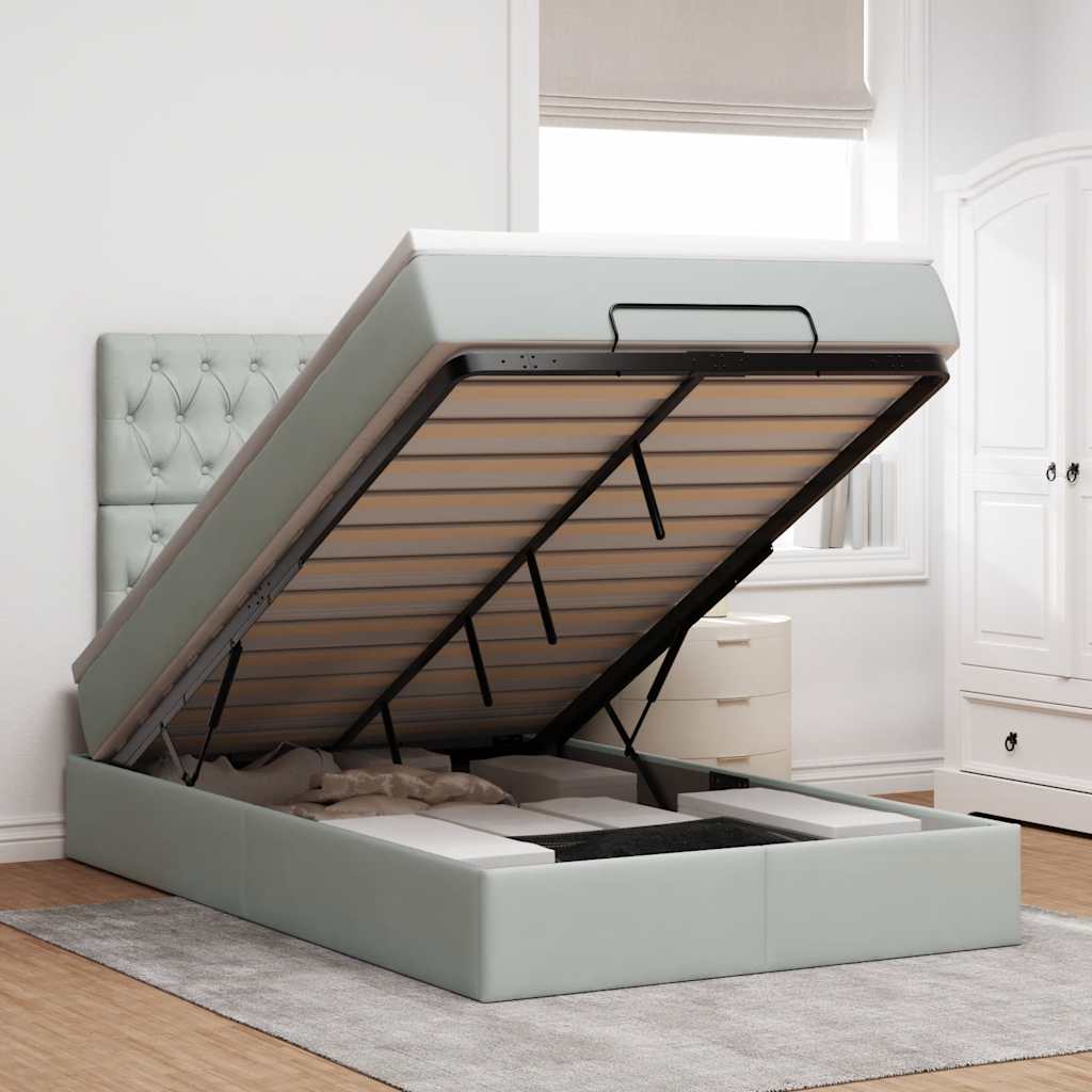 Ottoman bed met matrassen 120x190cm fluweel lichtgrijs is nu te koop bij PeponiXL, paradijselijk wonen!