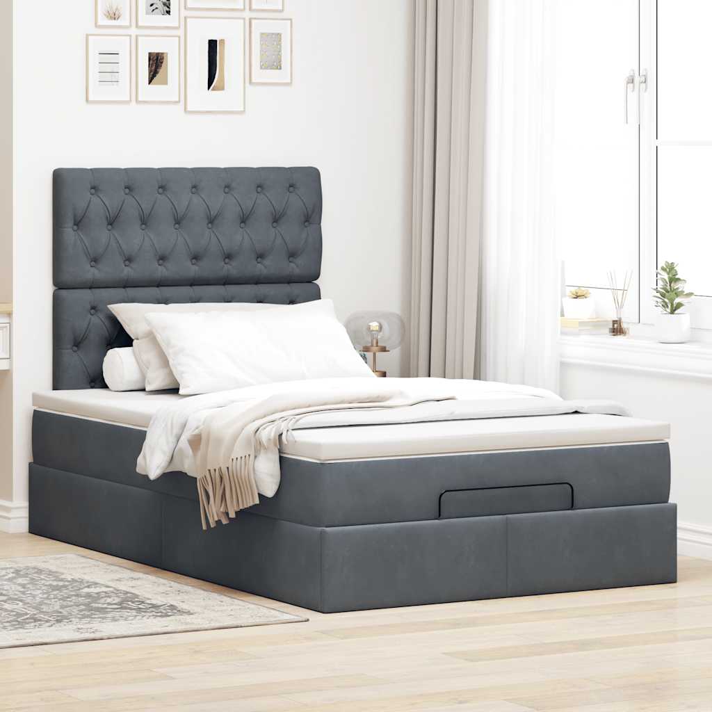 Ottoman bed met matrassen 120x190cm fluweel donkergrijs is nu te koop bij PeponiXL, paradijselijk wonen!