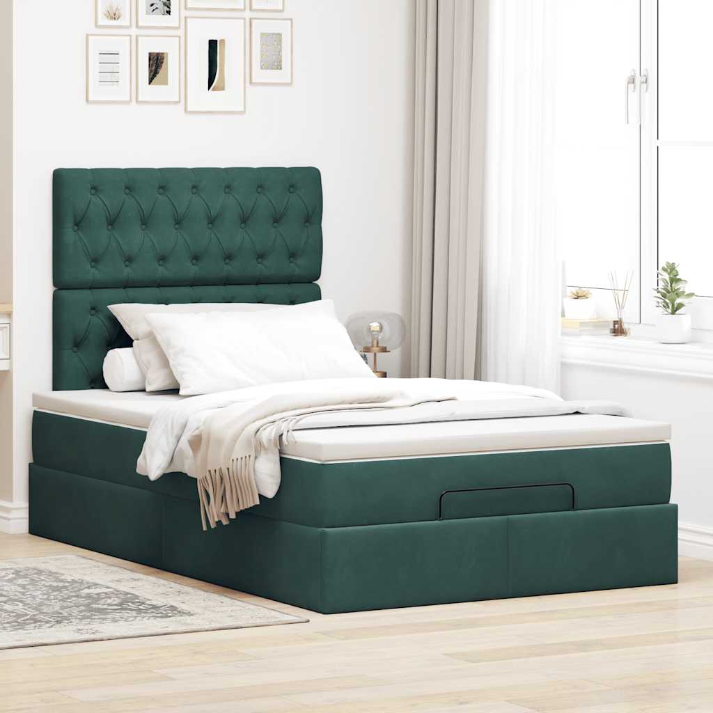 Ottoman bed met matrassen 120x190cm fluweel donkergroen is nu te koop bij PeponiXL, paradijselijk wonen!