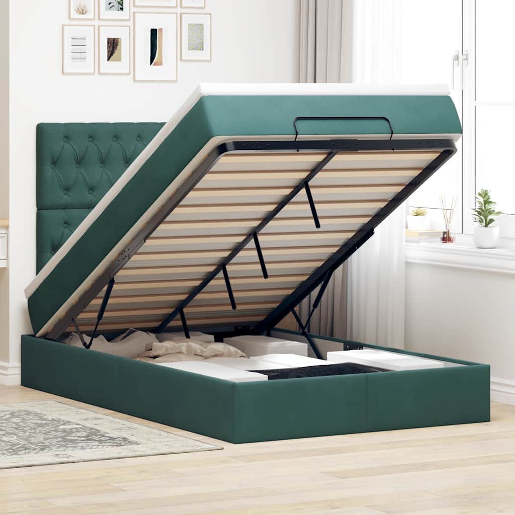 Ottoman bed met matrassen 120x190cm fluweel donkergroen is nu te koop bij PeponiXL, paradijselijk wonen!