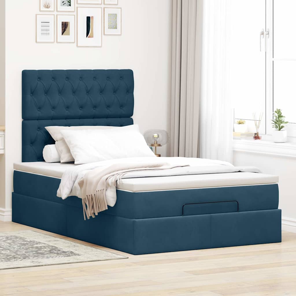 Ottoman bed met matrassen 120x190cm fluweel donkerblauw