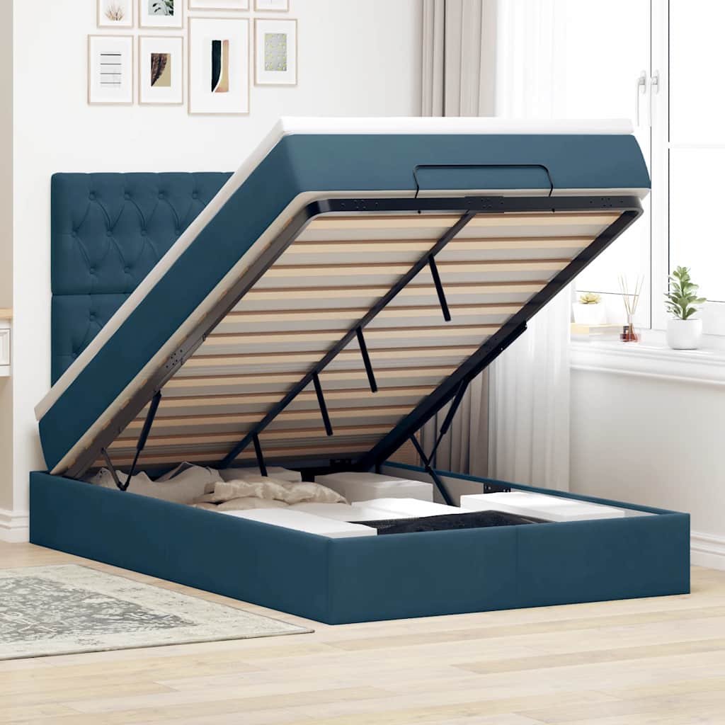Ottoman bed met matrassen 120x190cm fluweel donkerblauw