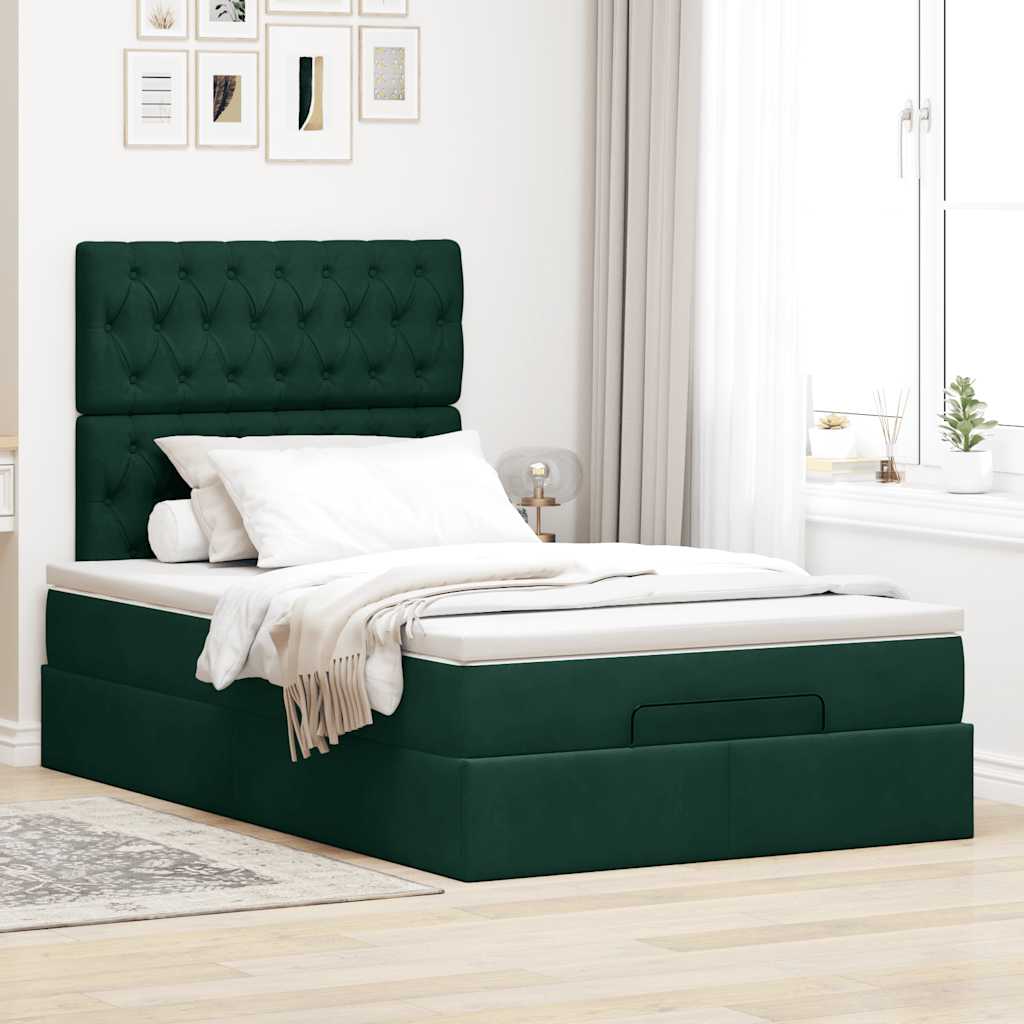 Ottoman bed met matrassen 120x200cm fluweel donkergroen is nu te koop bij PeponiXL, paradijselijk wonen!