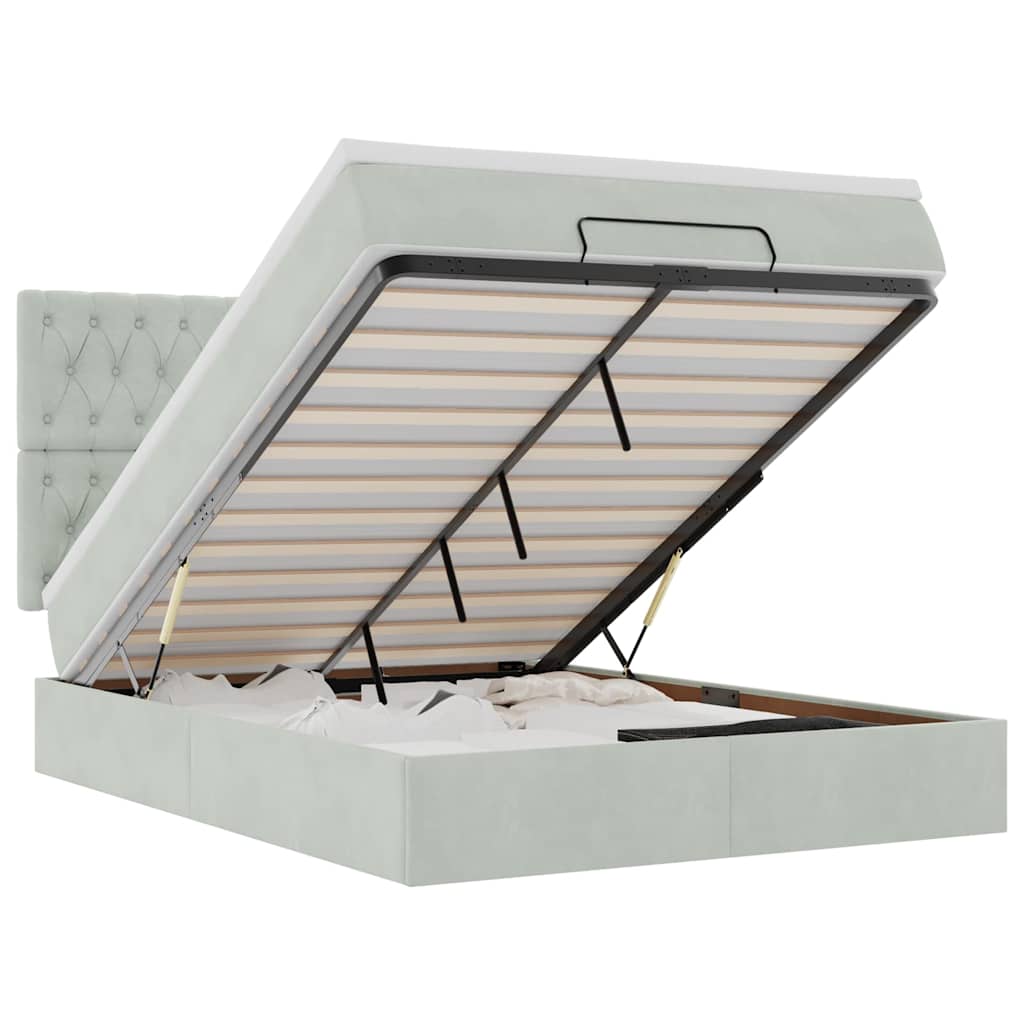 Ottoman bed met matrassen 140x190cm fluweel lichtgrijs is nu te koop bij PeponiXL, paradijselijk wonen!