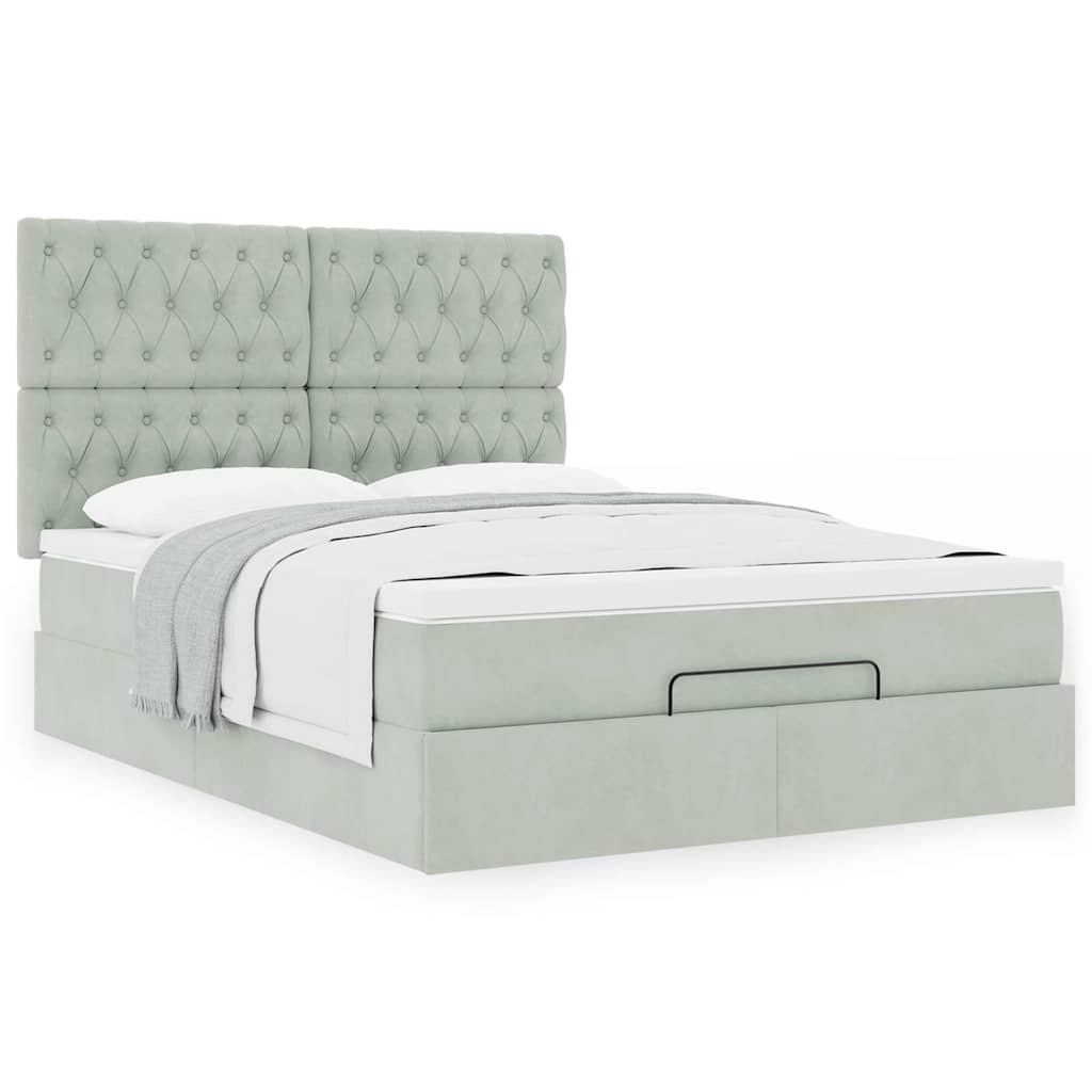 Ottoman bed met matrassen 140x190cm fluweel lichtgrijs is nu te koop bij PeponiXL, paradijselijk wonen!