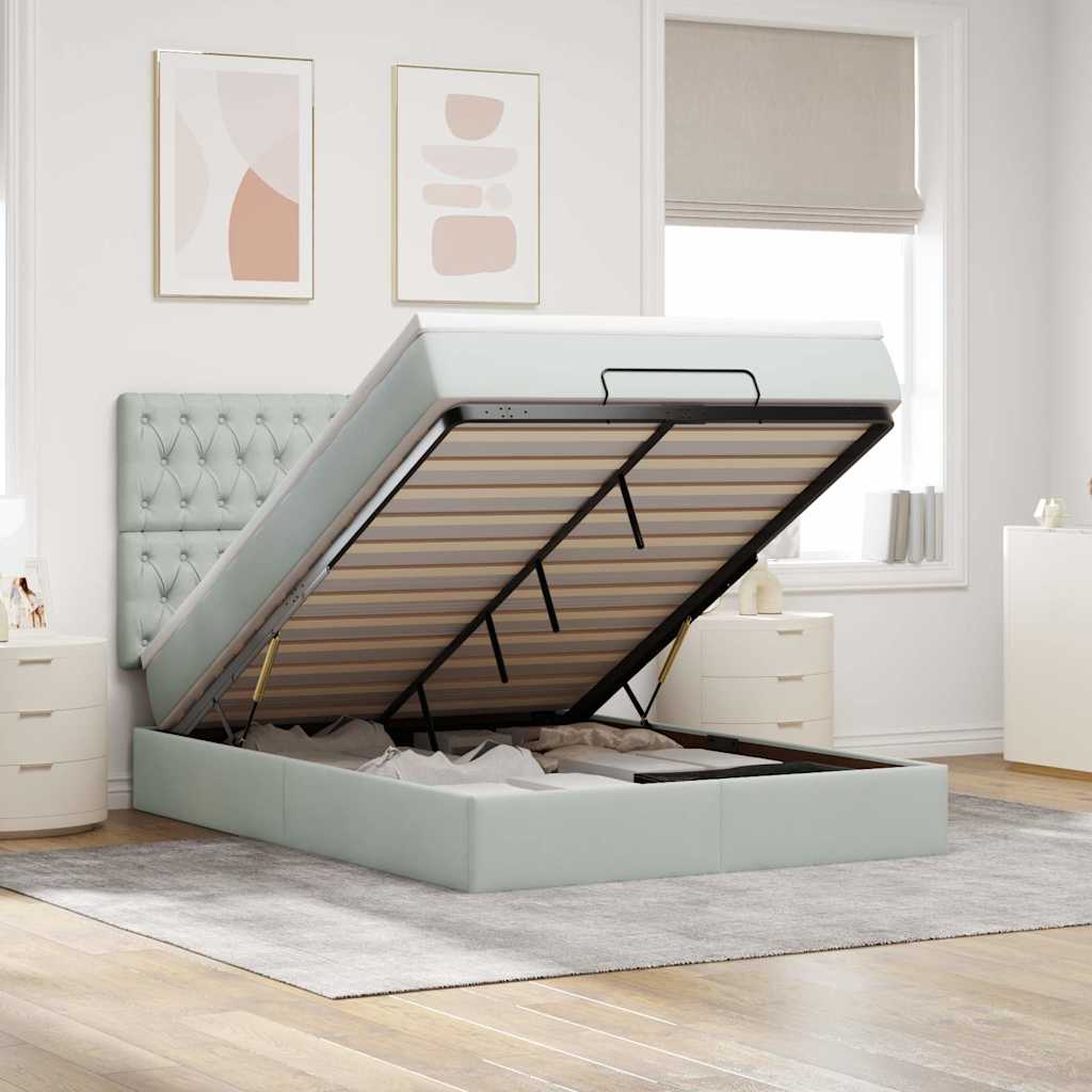 Ottoman bed met matrassen 140x190cm fluweel lichtgrijs is nu te koop bij PeponiXL, paradijselijk wonen!