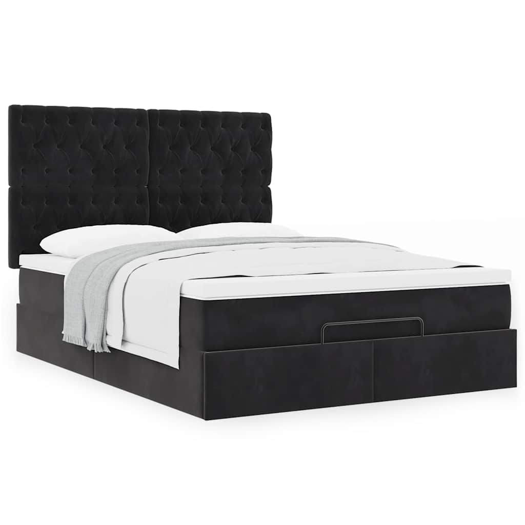 Ottoman bed met matrassen 140x190cm fluweel zwart is nu te koop bij PeponiXL, paradijselijk wonen!