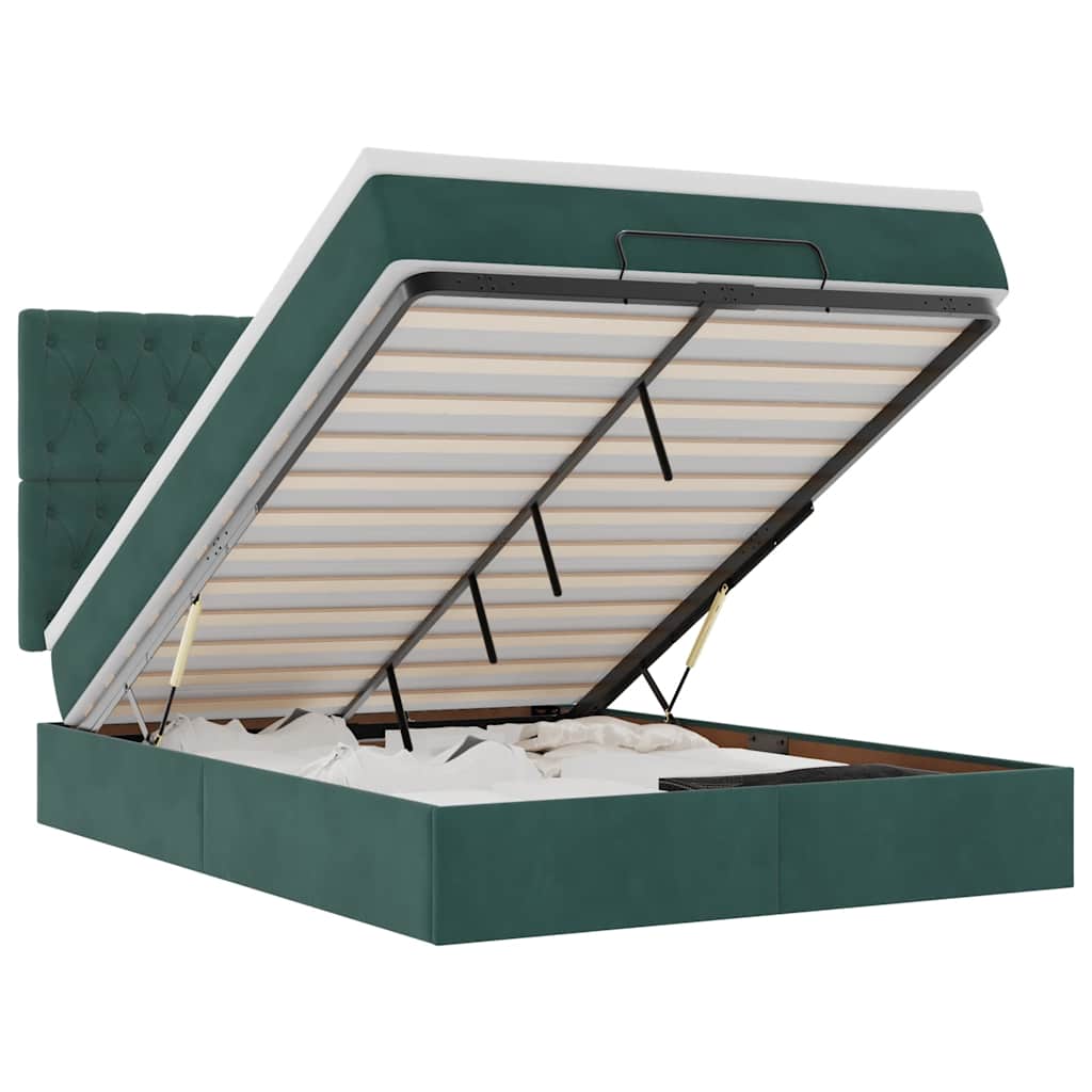Ottoman bed met matrassen 140x190cm fluweel donkergroen is nu te koop bij PeponiXL, paradijselijk wonen!