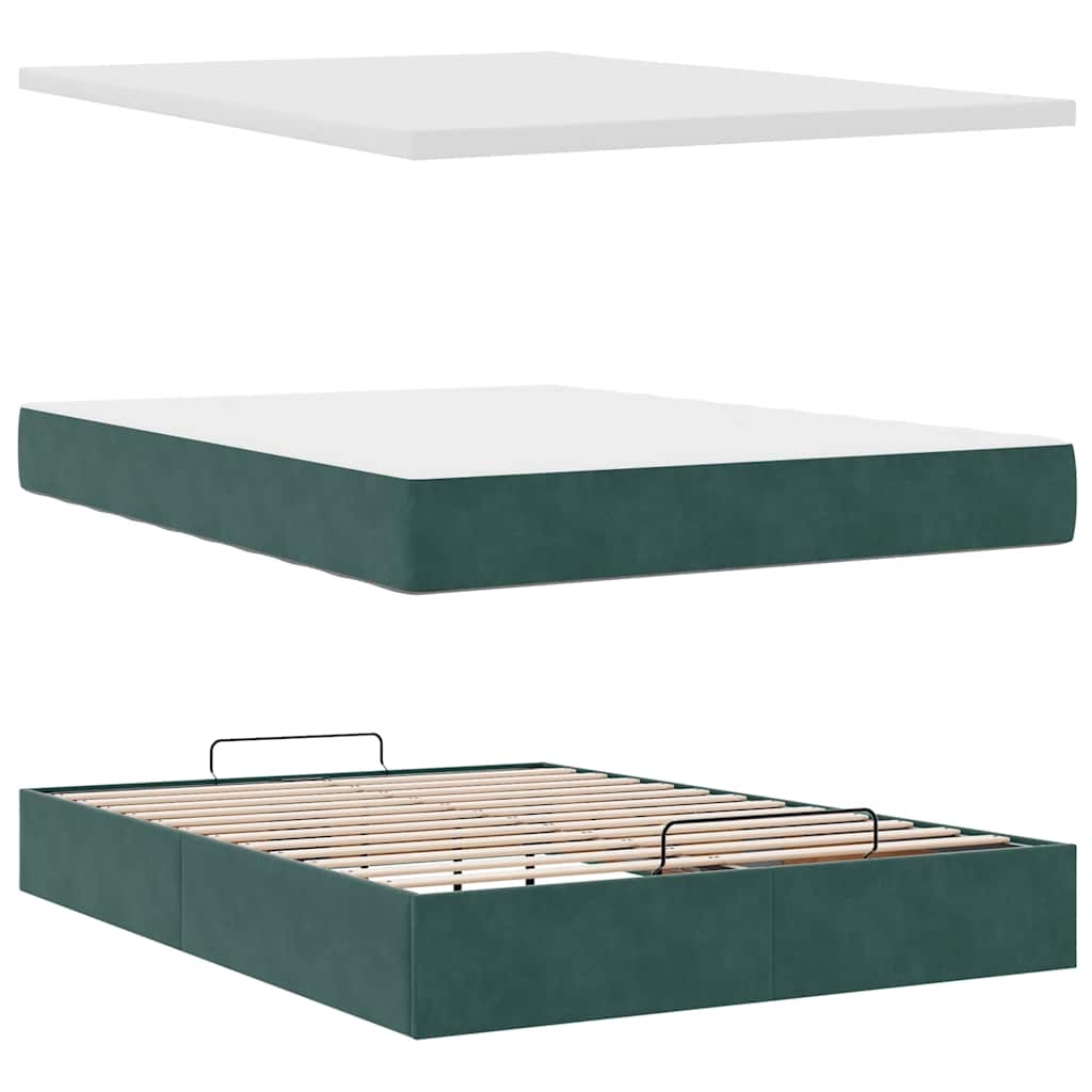 Ottoman bed met matrassen 140x190cm fluweel donkergroen is nu te koop bij PeponiXL, paradijselijk wonen!