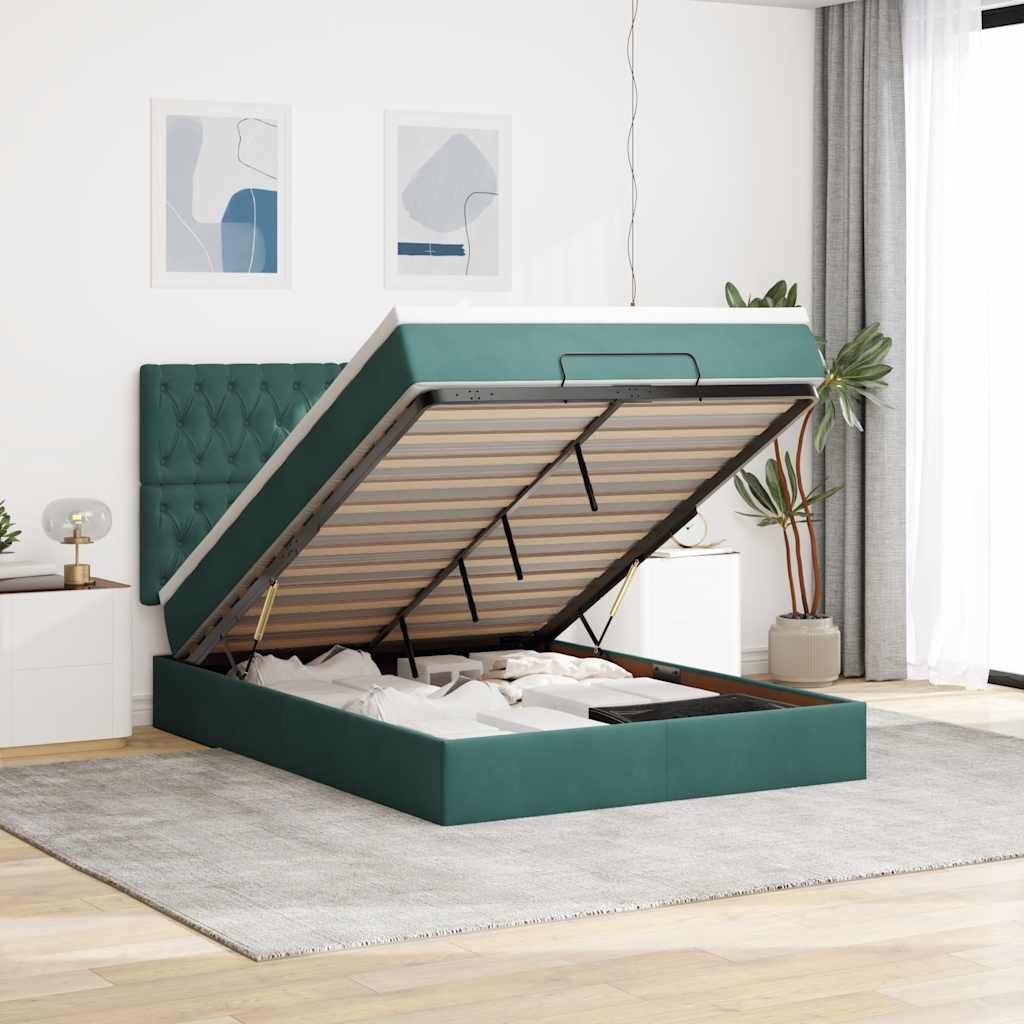 Ottoman bed met matrassen 140x190cm fluweel donkergroen is nu te koop bij PeponiXL, paradijselijk wonen!