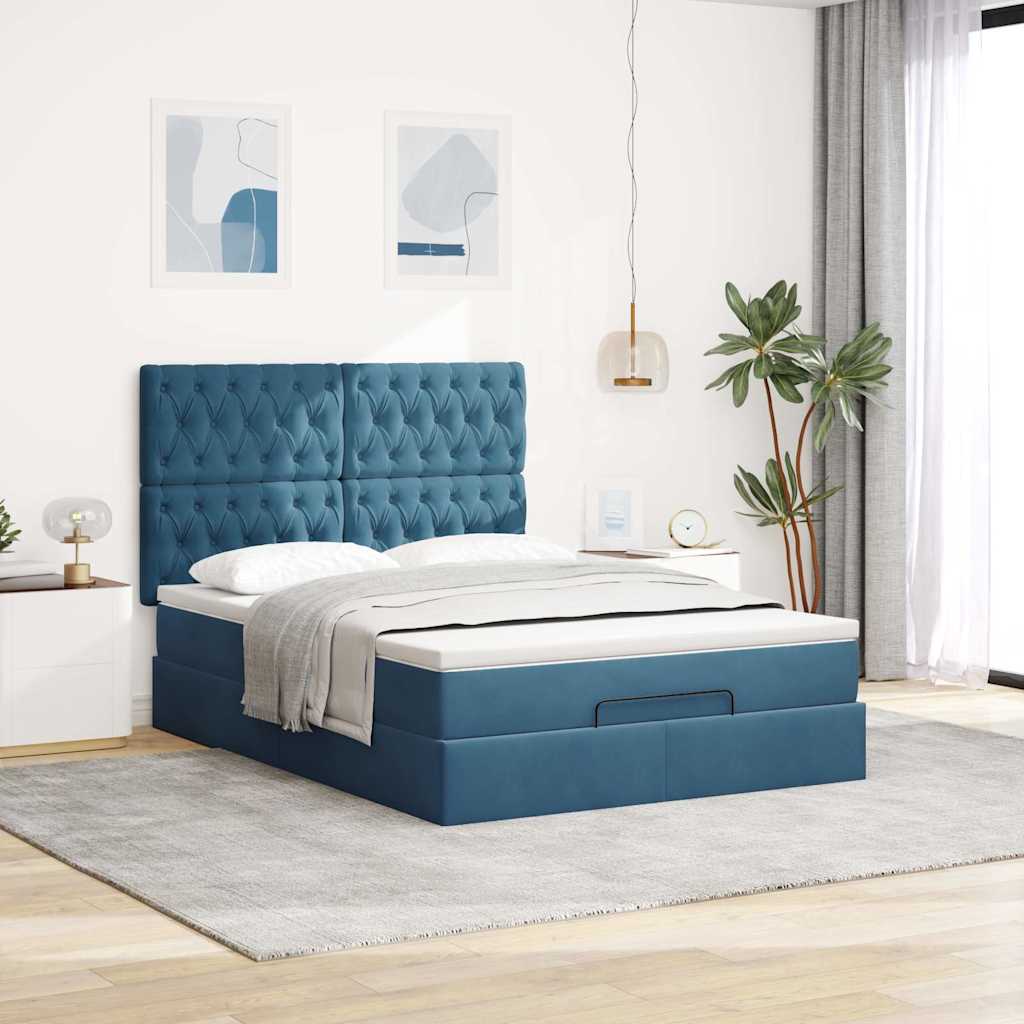 Ottoman bed met matrassen 140x190cm fluweel donkerblauw is nu te koop bij PeponiXL, paradijselijk wonen!