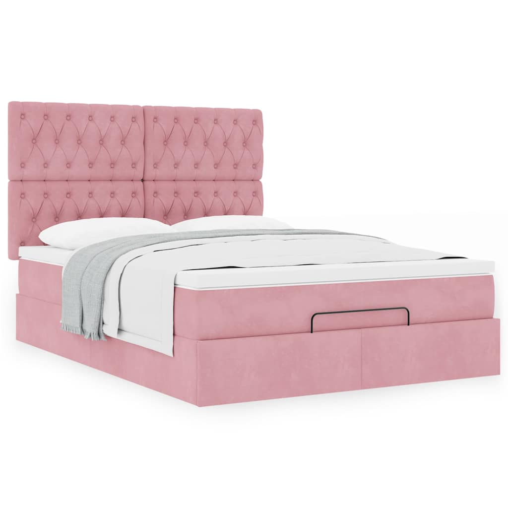 Ottoman bed met matrassen 140x190cm fluweel roze is nu te koop bij PeponiXL, paradijselijk wonen!