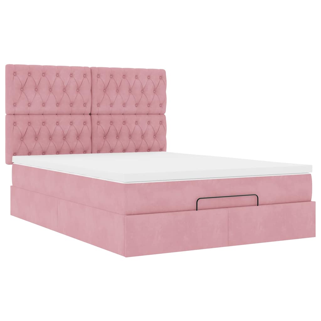 Ottoman bed met matrassen 140x190cm fluweel roze is nu te koop bij PeponiXL, paradijselijk wonen!