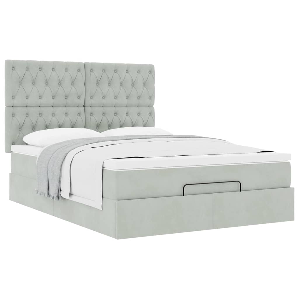 Ottoman bed met matrassen 140x200cm fluweel lichtgrijs is nu te koop bij PeponiXL, paradijselijk wonen!