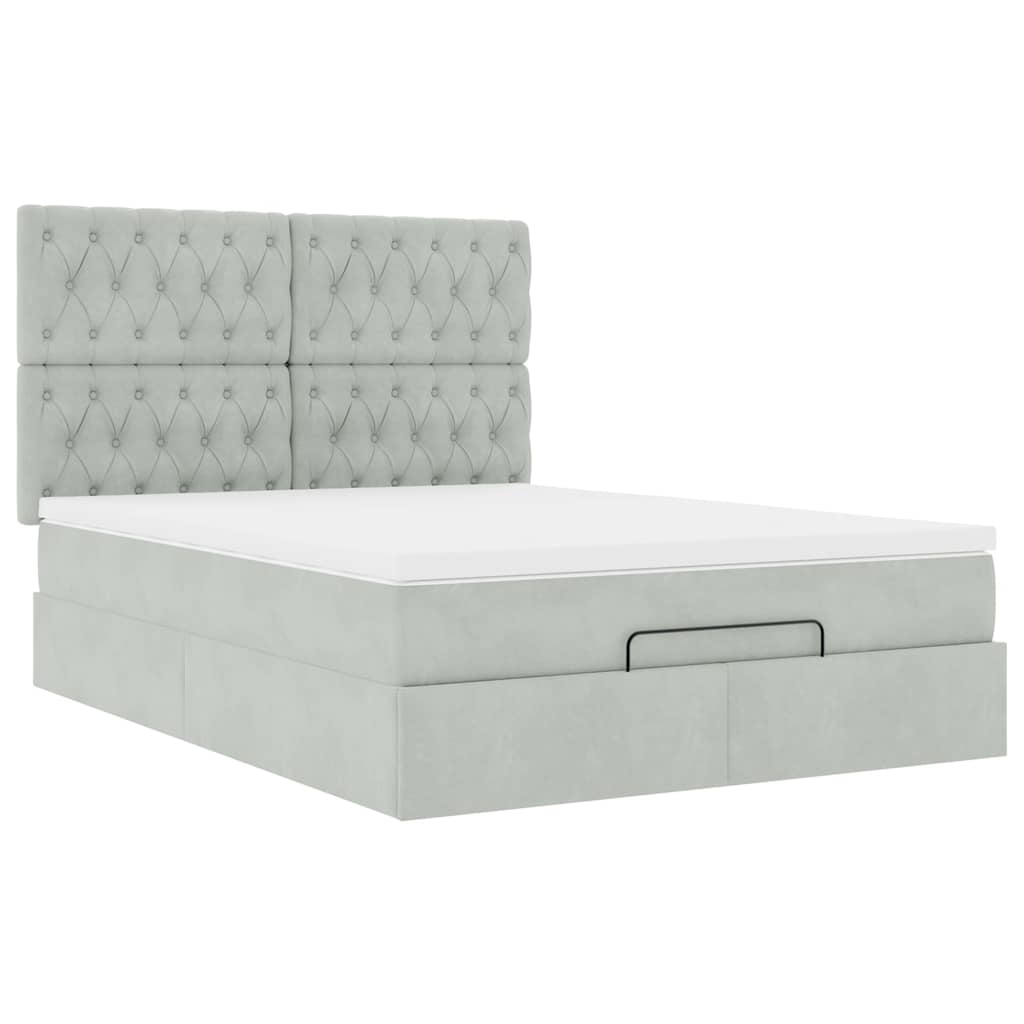 Ottoman bed met matrassen 140x200cm fluweel lichtgrijs is nu te koop bij PeponiXL, paradijselijk wonen!