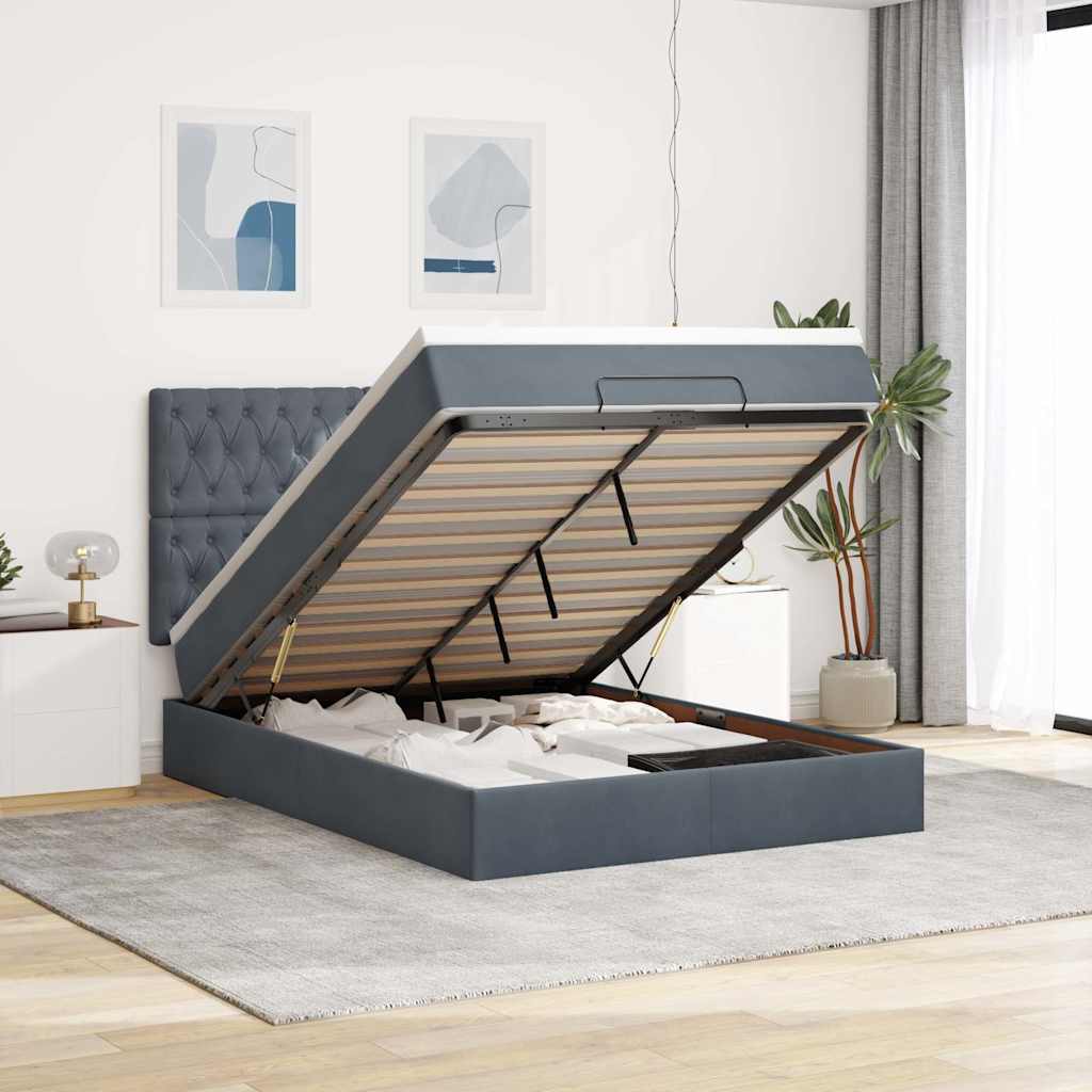 Ottoman bed met matrassen 140x200cm fluweel donkergrijs is nu te koop bij PeponiXL, paradijselijk wonen!