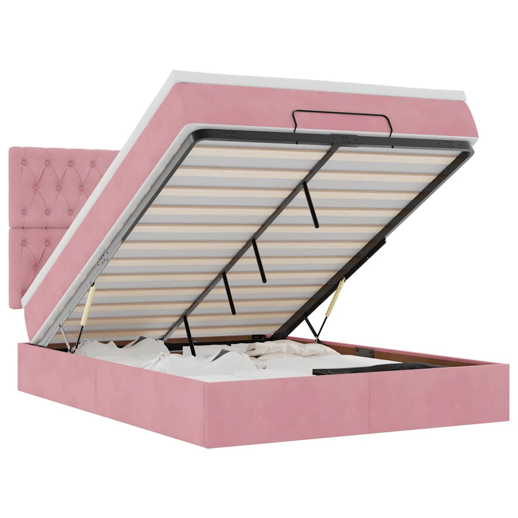 Ottoman bed met matrassen 140x200cm fluweel roze is nu te koop bij PeponiXL, paradijselijk wonen!