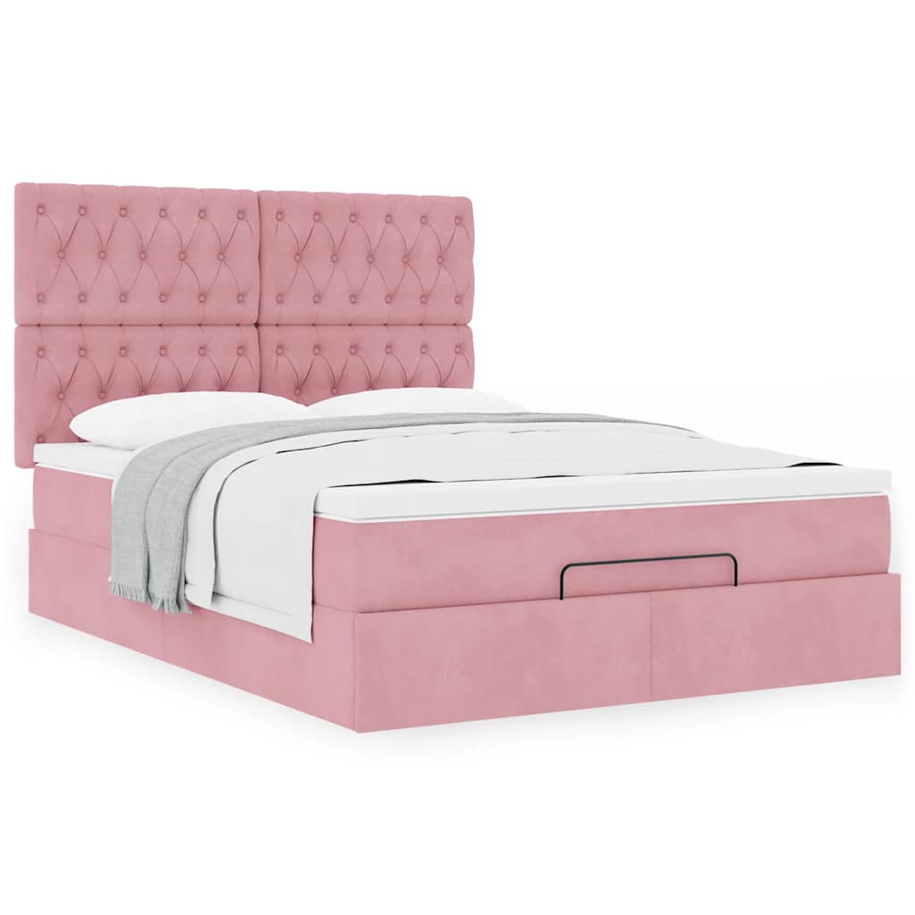 Ottoman bed met matrassen 140x200cm fluweel roze is nu te koop bij PeponiXL, paradijselijk wonen!