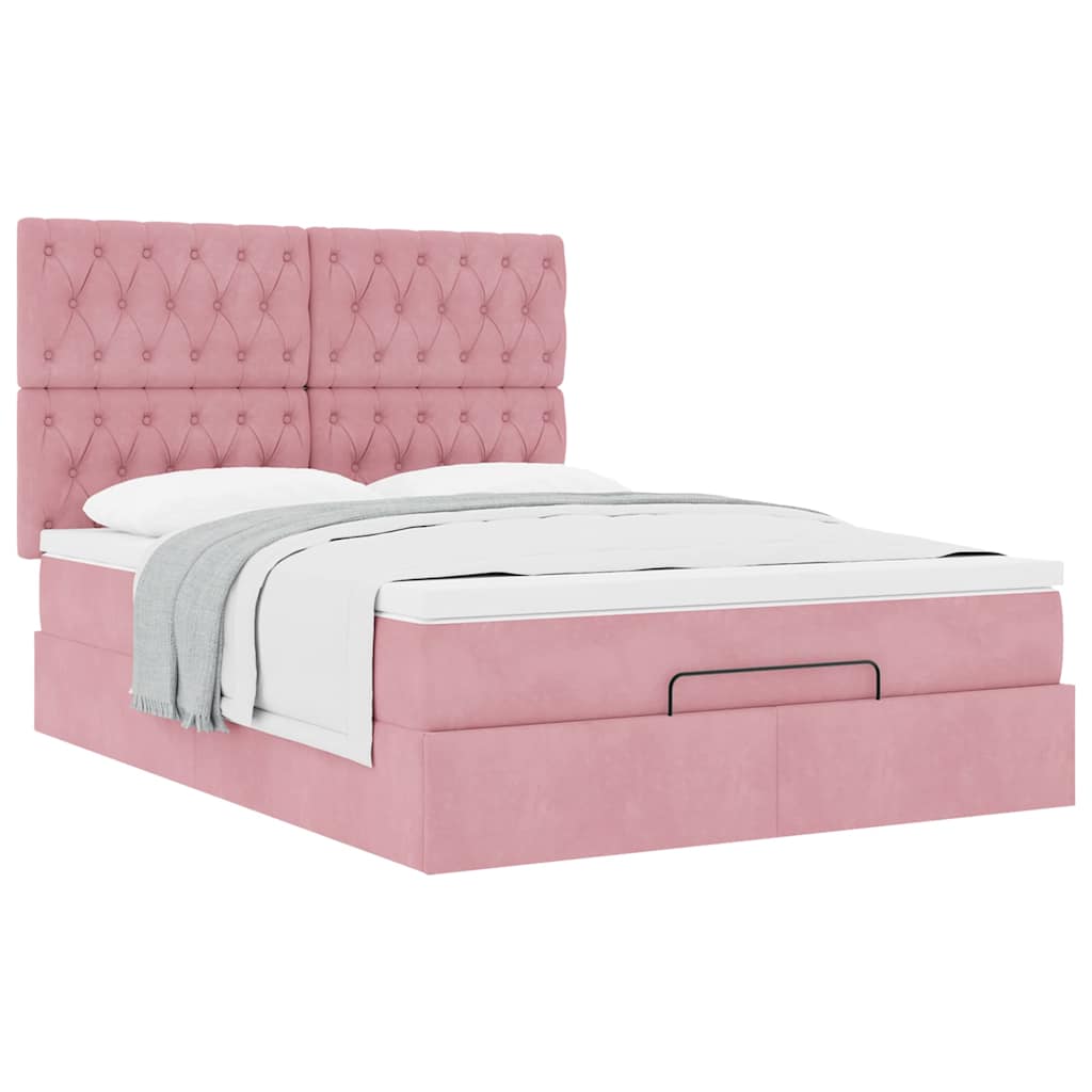 Ottoman bed met matrassen 140x200cm fluweel roze is nu te koop bij PeponiXL, paradijselijk wonen!