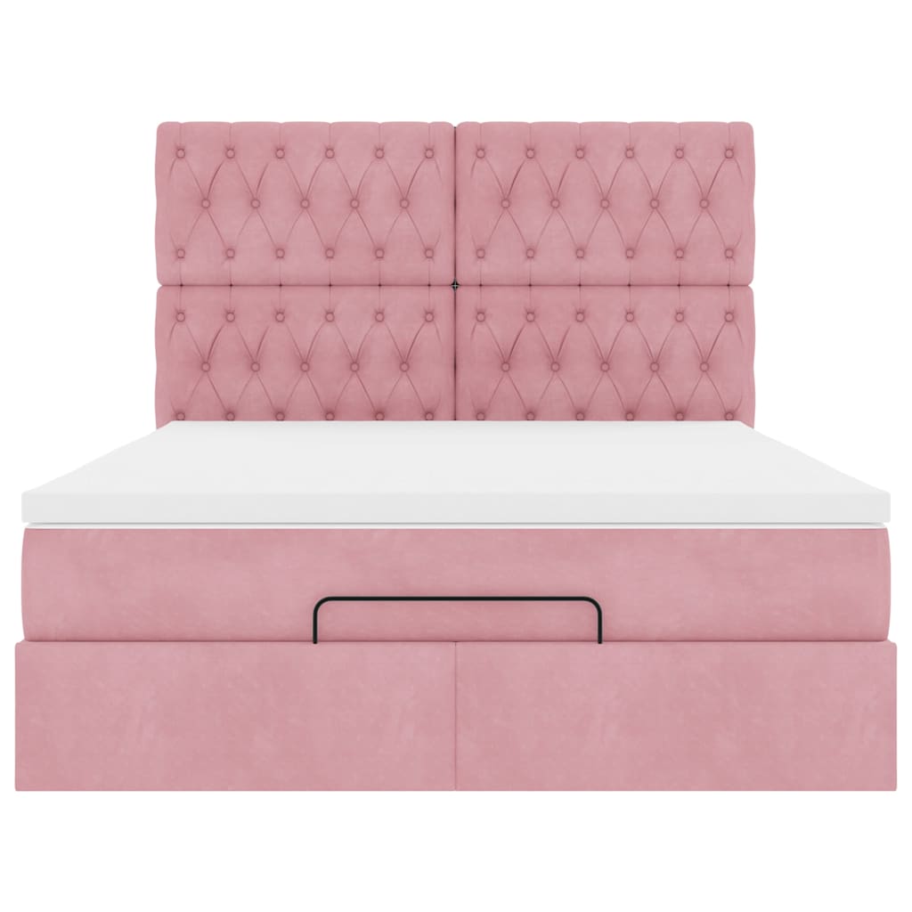 Ottoman bed met matrassen 140x200cm fluweel roze is nu te koop bij PeponiXL, paradijselijk wonen!