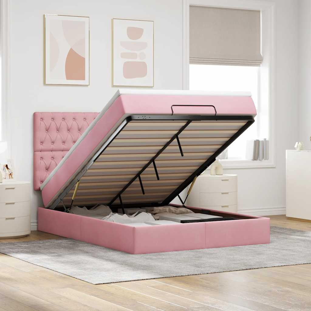 Ottoman bed met matrassen 140x200cm fluweel roze is nu te koop bij PeponiXL, paradijselijk wonen!