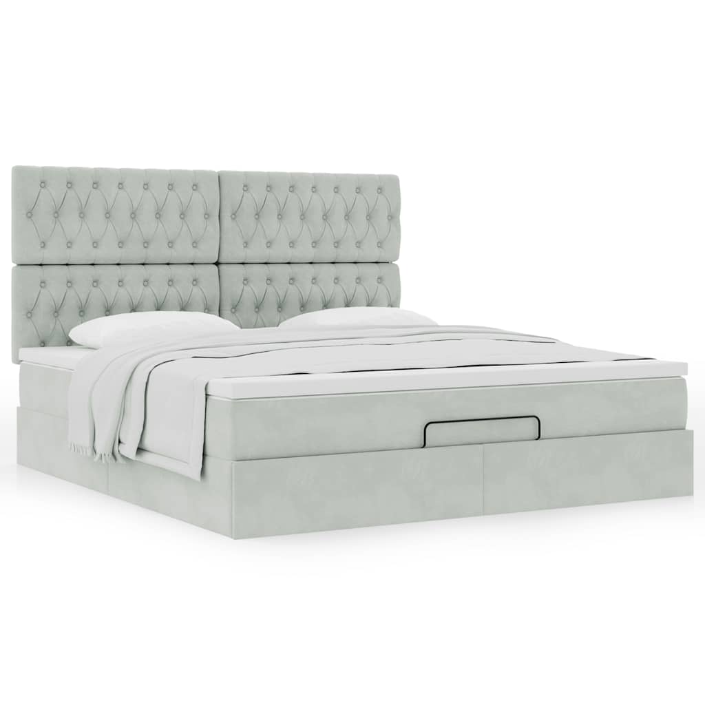 Ottoman bed met matrassen 160x200cm fluweel lichtgrijs is nu te koop bij PeponiXL, paradijselijk wonen!