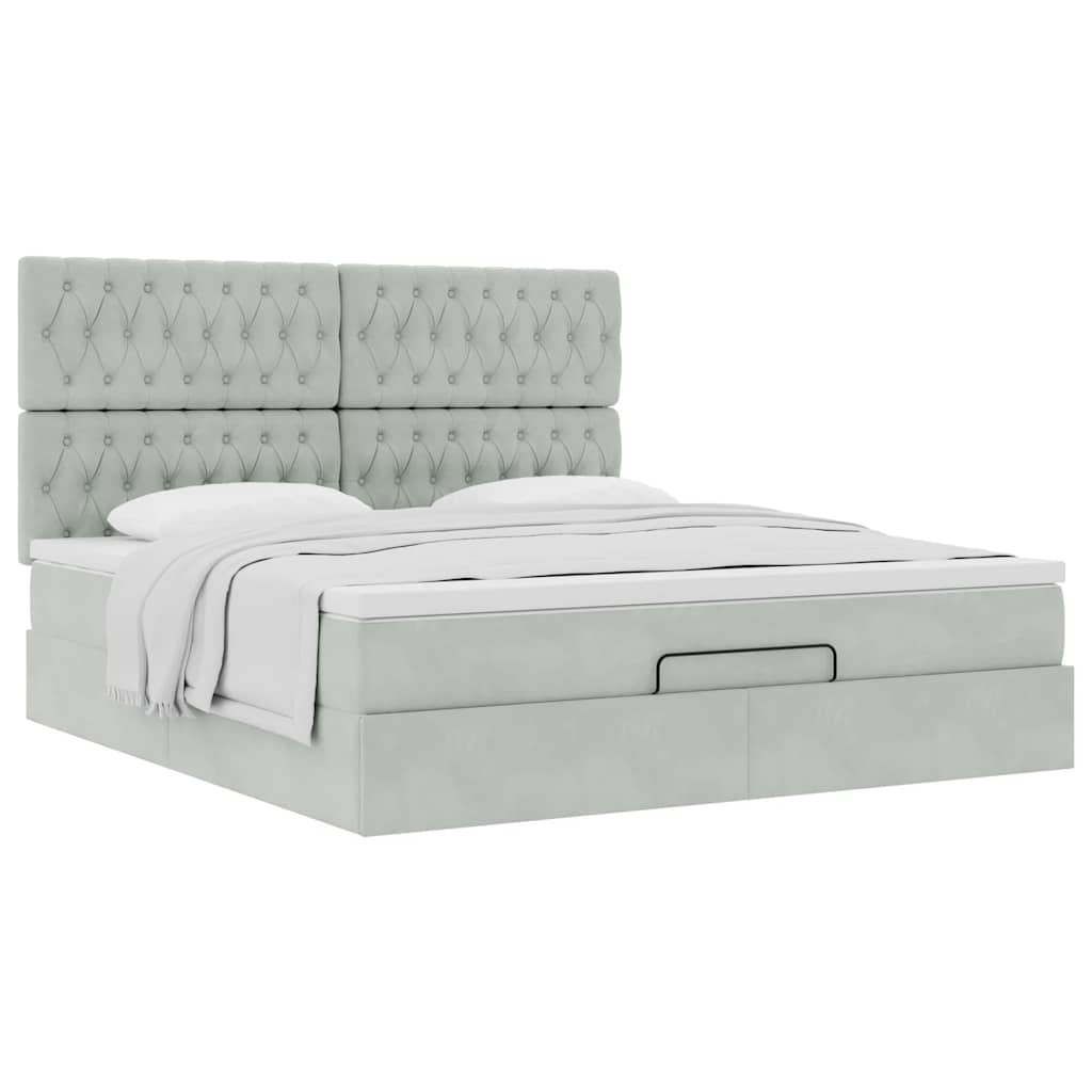 Ottoman bed met matrassen 160x200cm fluweel lichtgrijs is nu te koop bij PeponiXL, paradijselijk wonen!