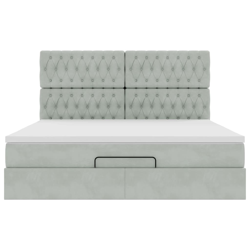 Ottoman bed met matrassen 160x200cm fluweel lichtgrijs is nu te koop bij PeponiXL, paradijselijk wonen!