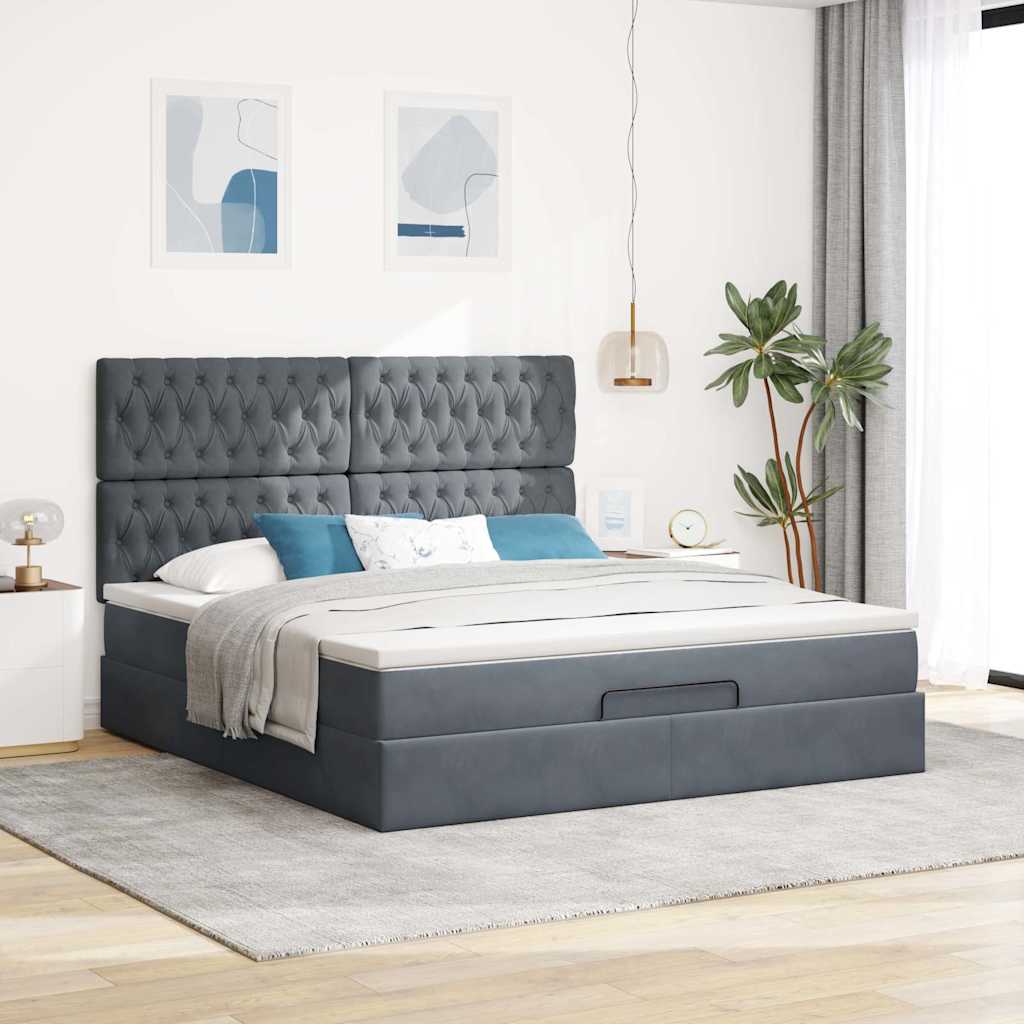 Ottoman bed met matrassen 160x200cm fluweel donkergrijs is nu te koop bij PeponiXL, paradijselijk wonen!