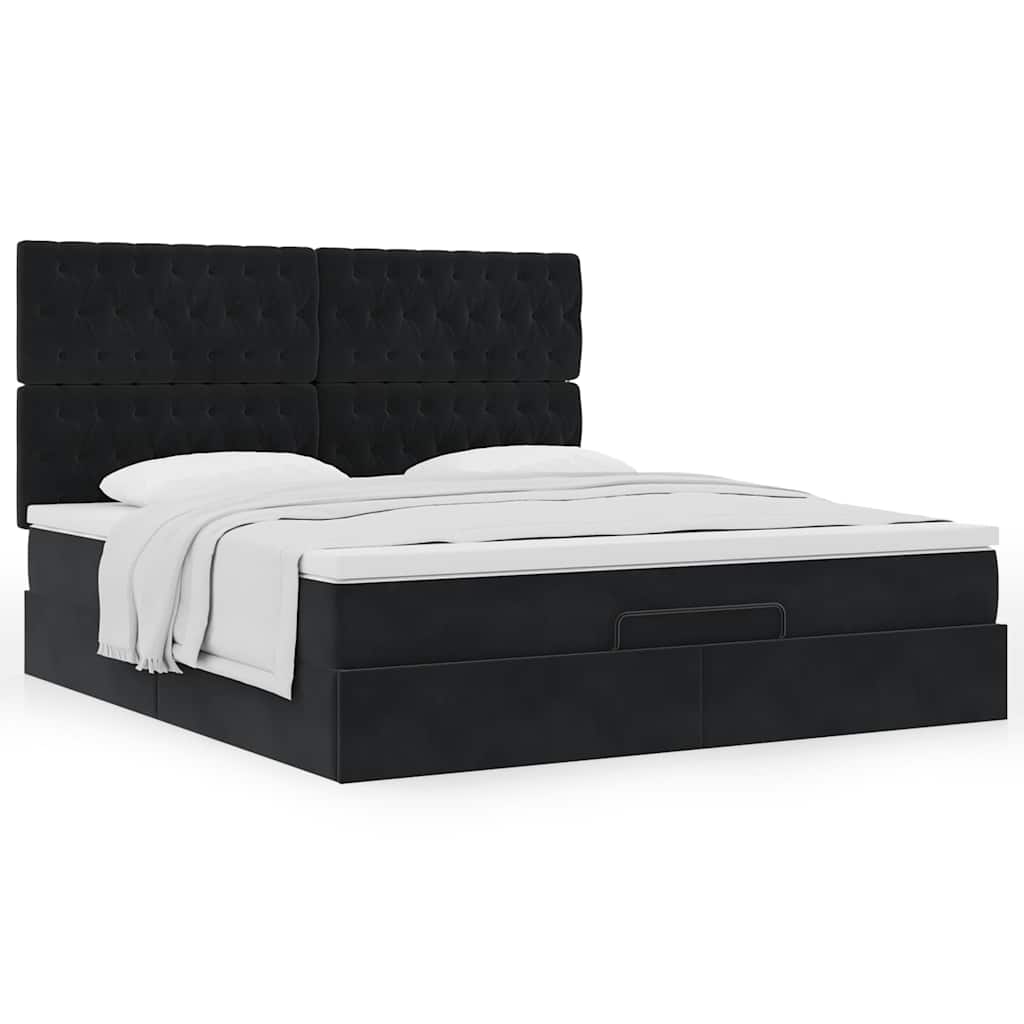 Ottoman bed met matrassen 160x200cm fluweel zwart is nu te koop bij PeponiXL, paradijselijk wonen!