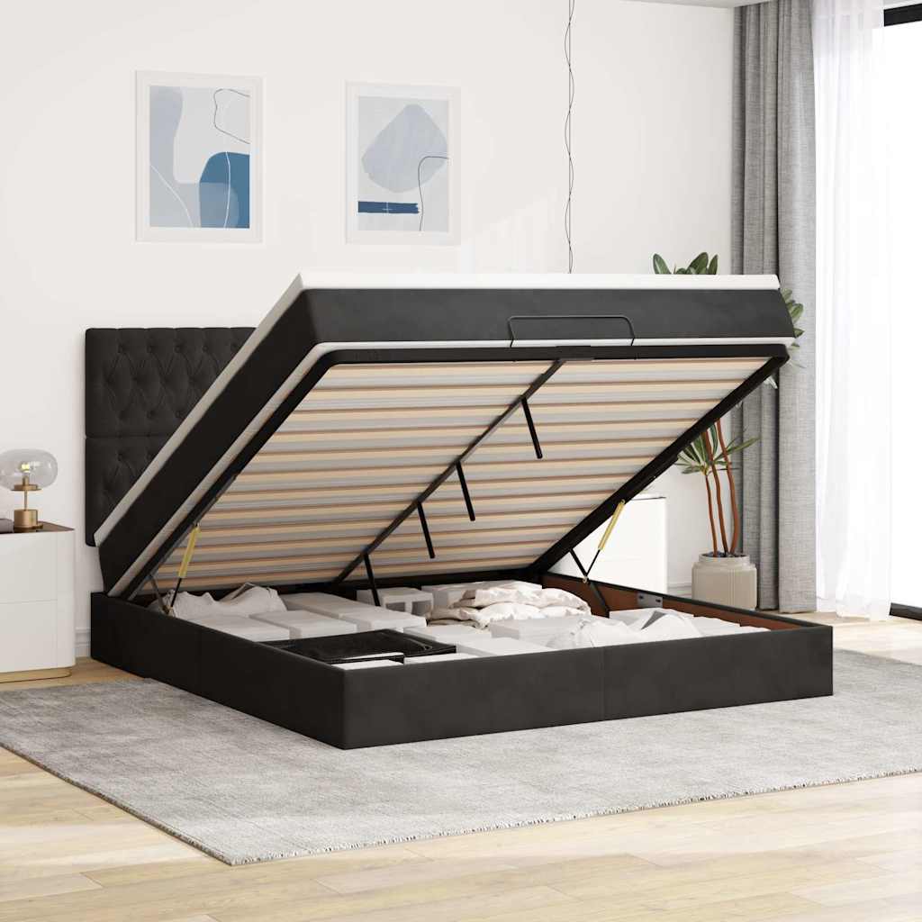 Ottoman bed met matrassen 160x200cm fluweel zwart is nu te koop bij PeponiXL, paradijselijk wonen!