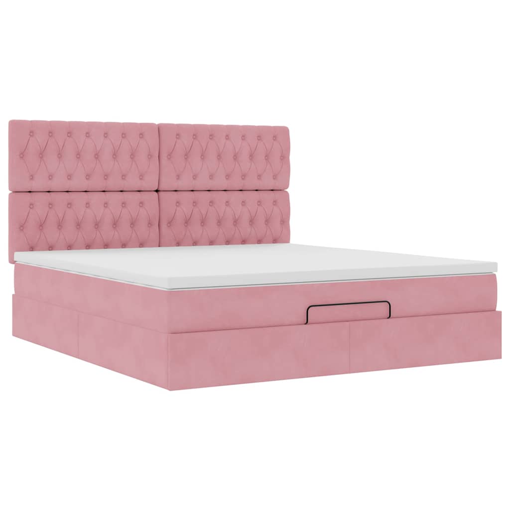 Ottoman bed met matrassen 160x200cm fluweel roze is nu te koop bij PeponiXL, paradijselijk wonen!