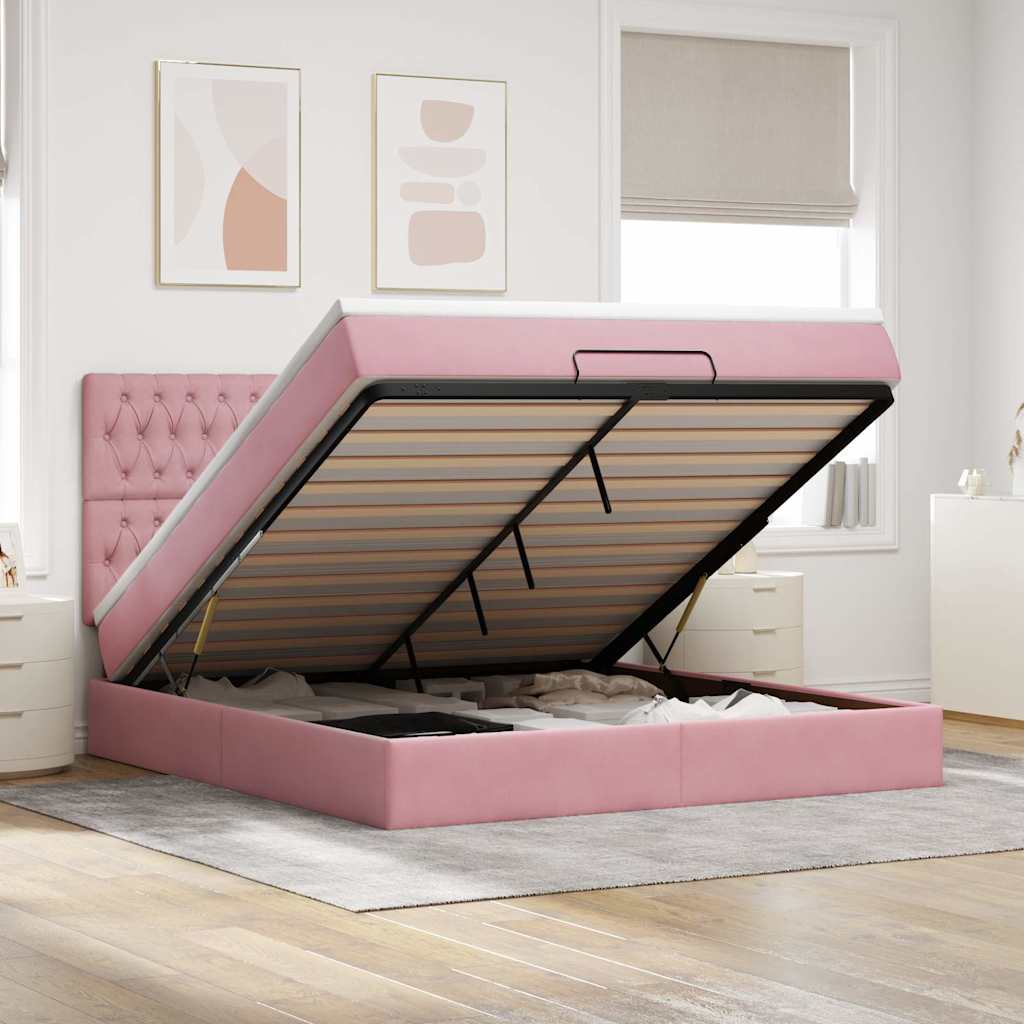 Ottoman bed met matrassen 160x200cm fluweel roze is nu te koop bij PeponiXL, paradijselijk wonen!