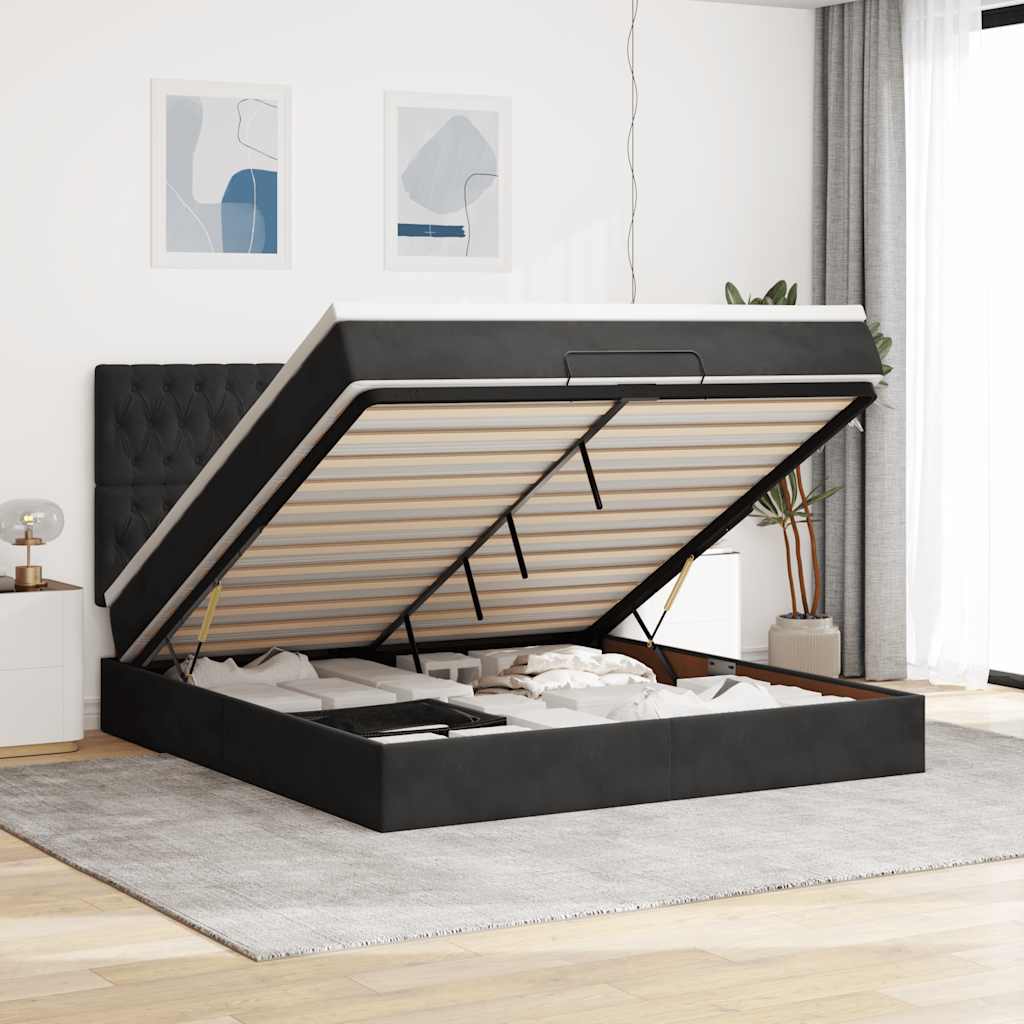 Ottoman bed met matrassen 180x200cm fluweel zwart is nu te koop bij PeponiXL, paradijselijk wonen!