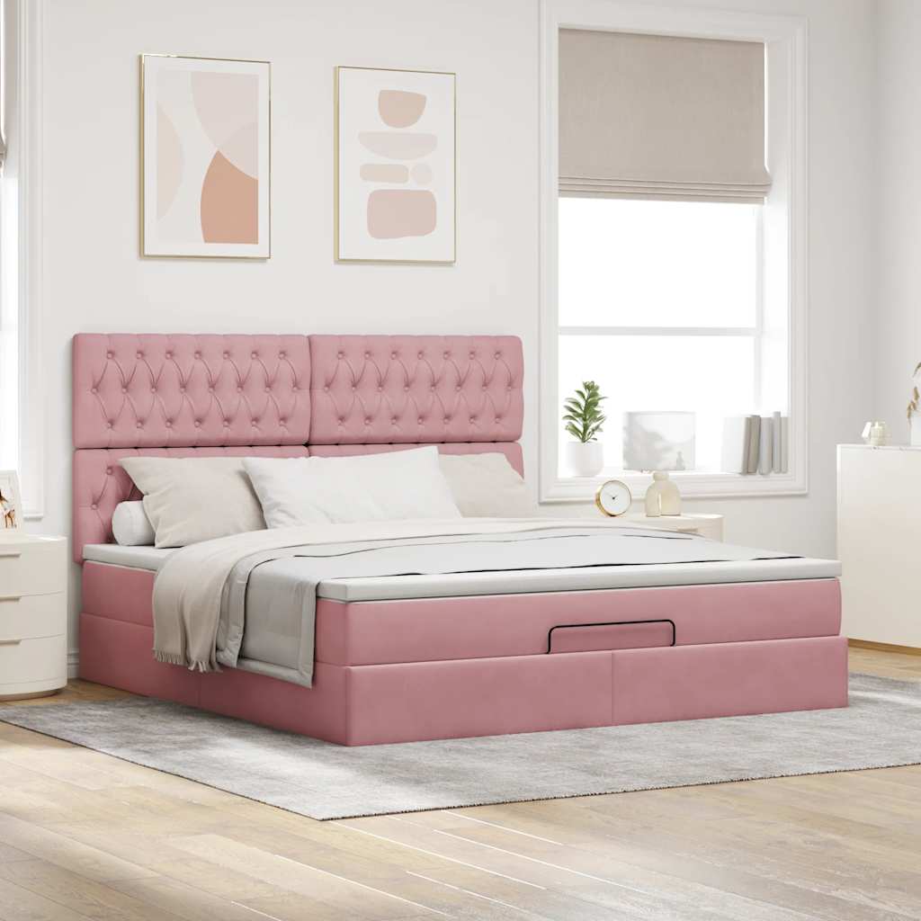 Ottoman bed met matrassen 180x200cm fluweel roze is nu te koop bij PeponiXL, paradijselijk wonen!