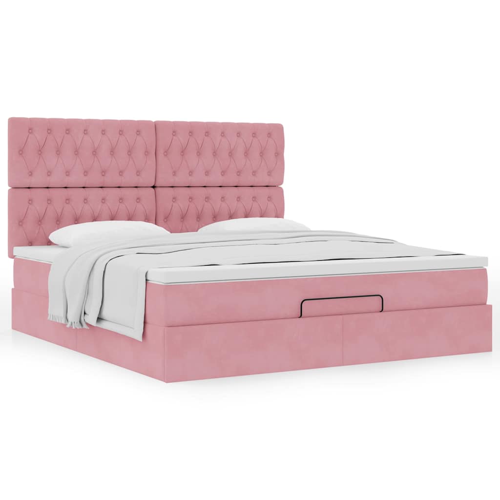 Ottoman bed met matrassen 180x200cm fluweel roze is nu te koop bij PeponiXL, paradijselijk wonen!