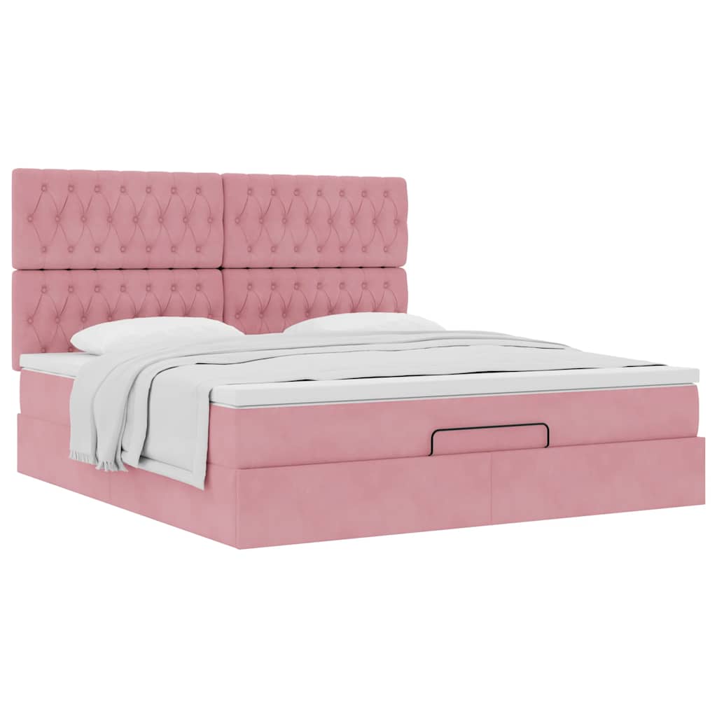 Ottoman bed met matrassen 180x200cm fluweel roze is nu te koop bij PeponiXL, paradijselijk wonen!