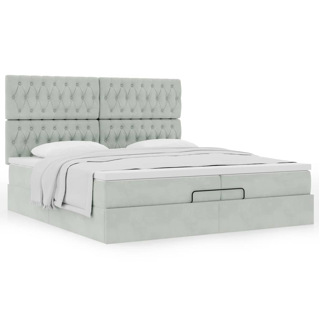 Ottoman bed met matrassen 200x200cm fluweel lichtgrijs is nu te koop bij PeponiXL, paradijselijk wonen!