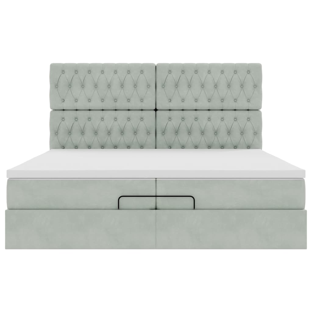 Ottoman bed met matrassen 200x200cm fluweel lichtgrijs is nu te koop bij PeponiXL, paradijselijk wonen!