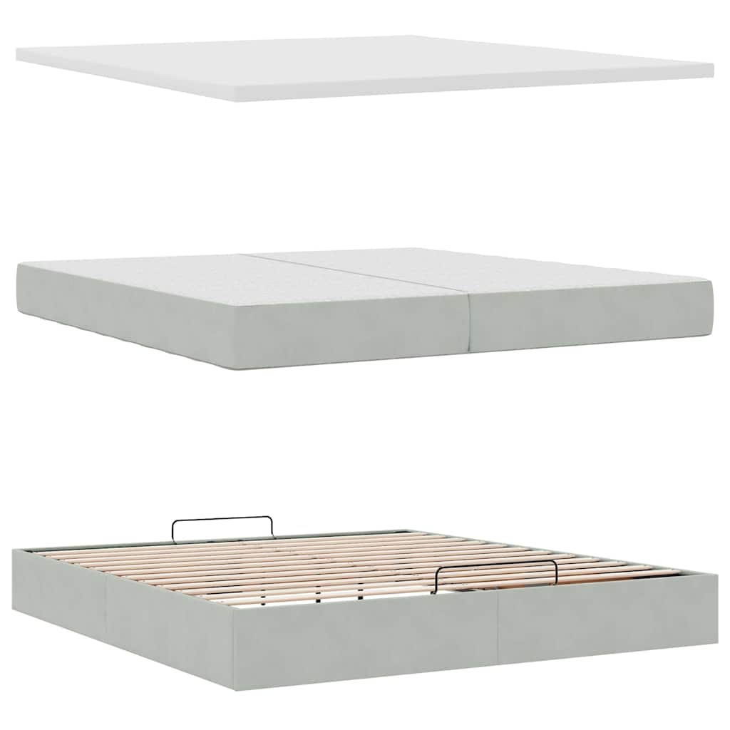 Ottoman bed met matrassen 200x200cm fluweel lichtgrijs is nu te koop bij PeponiXL, paradijselijk wonen!