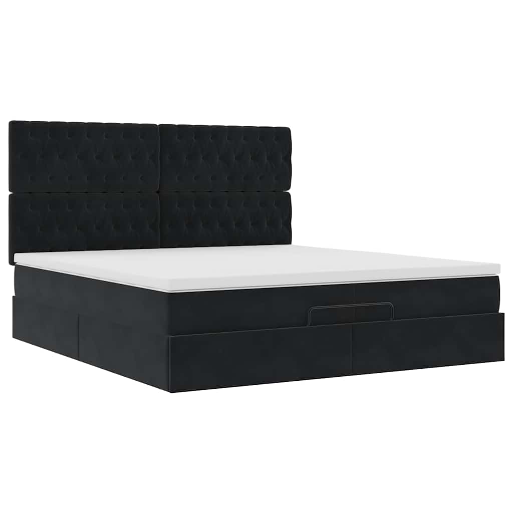 Ottoman bed met matrassen 200x200cm fluweel zwart is nu te koop bij PeponiXL, paradijselijk wonen!