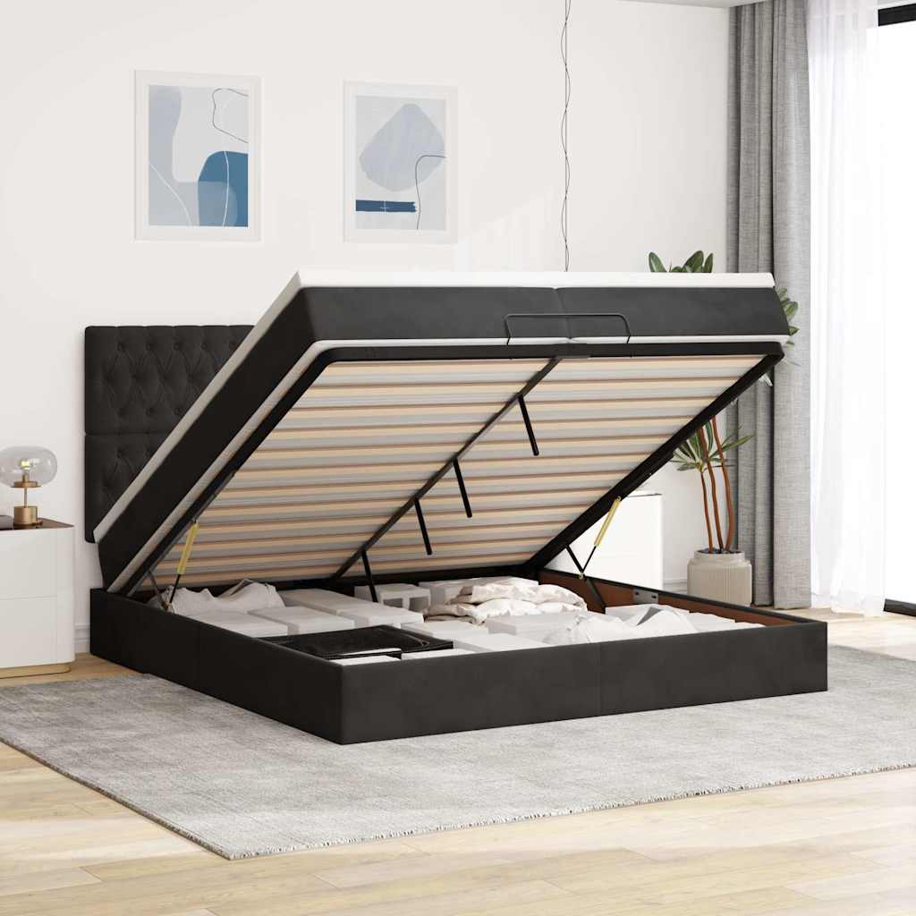 Ottoman bed met matrassen 200x200cm fluweel zwart is nu te koop bij PeponiXL, paradijselijk wonen!