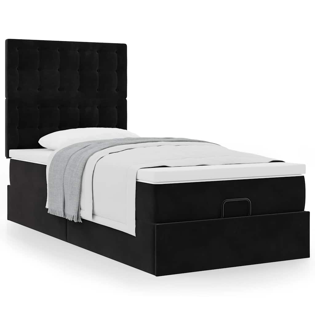 Ottoman bed met matrassen 80x200cm fluweel zwart is nu te koop bij PeponiXL, paradijselijk wonen!